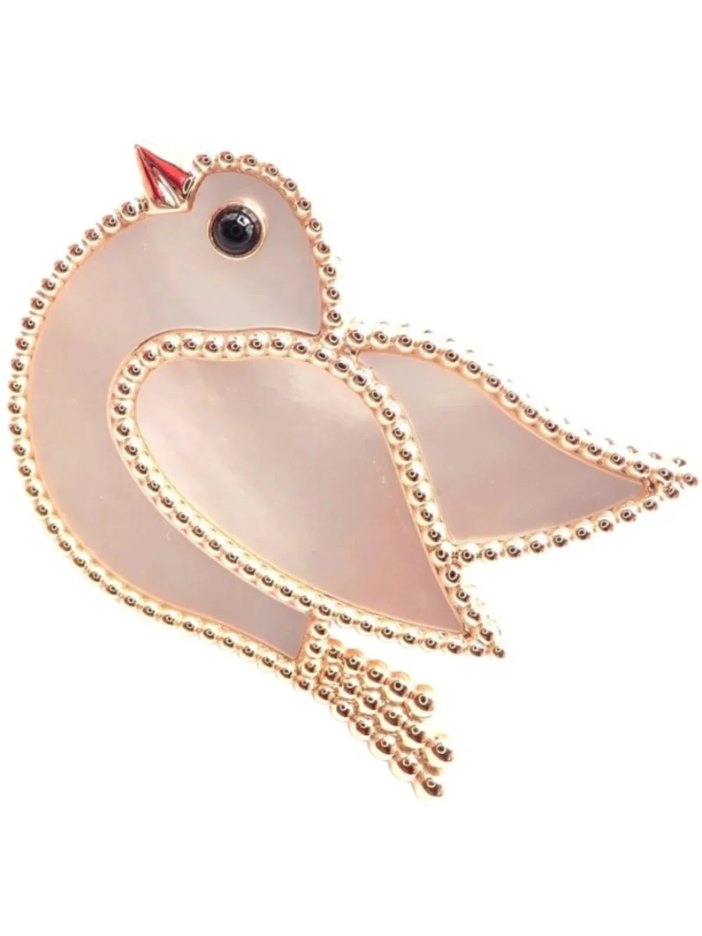 Van Cleef & Arpels Lucky Animals Dove 18k Rose Gold MOP Onyx Brooch Cert.